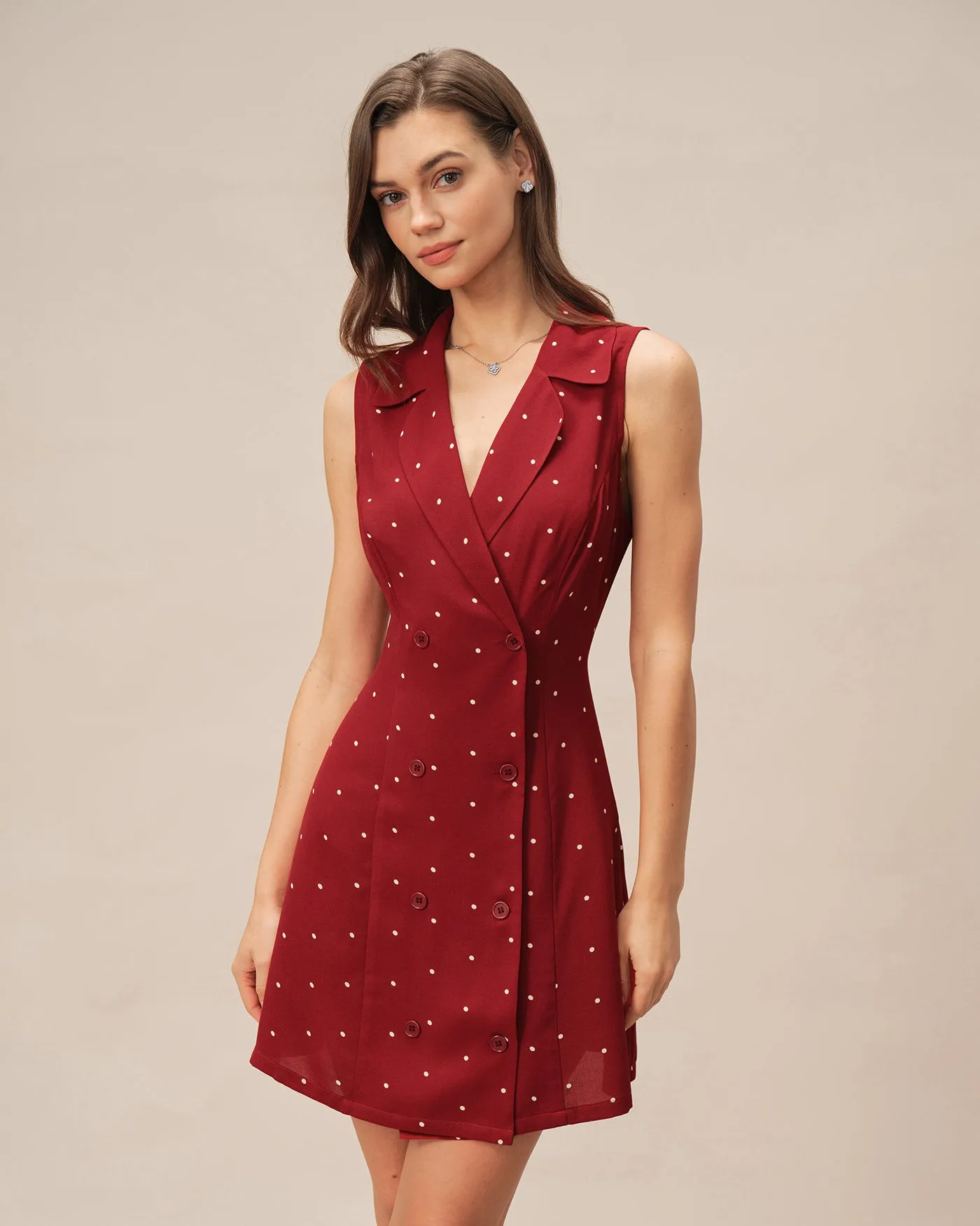 Red V Neck Polka Dot Mini Dress sold by rihoas product image thumbnail 3