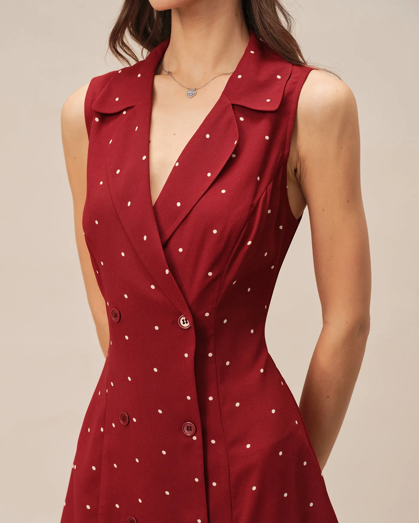 Red V Neck Polka Dot Mini Dress sold by rihoas product image thumbnail 2