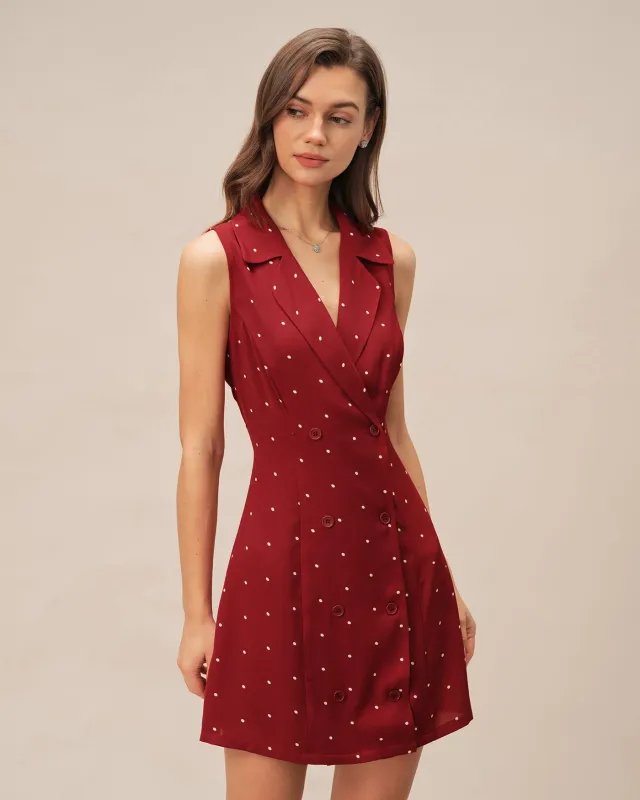 Red V Neck Polka Dot Mini Dress made by rihoas