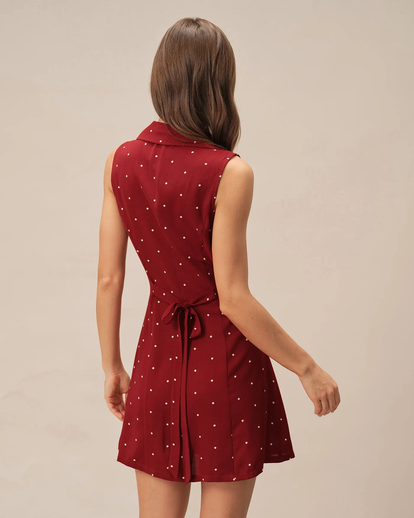 Red V Neck Polka Dot Mini Dress sold by rihoas product image thumbnail 5