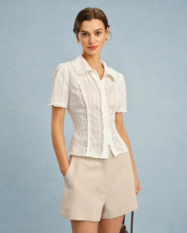 White Collar Lace Button Blouse made by rihoas