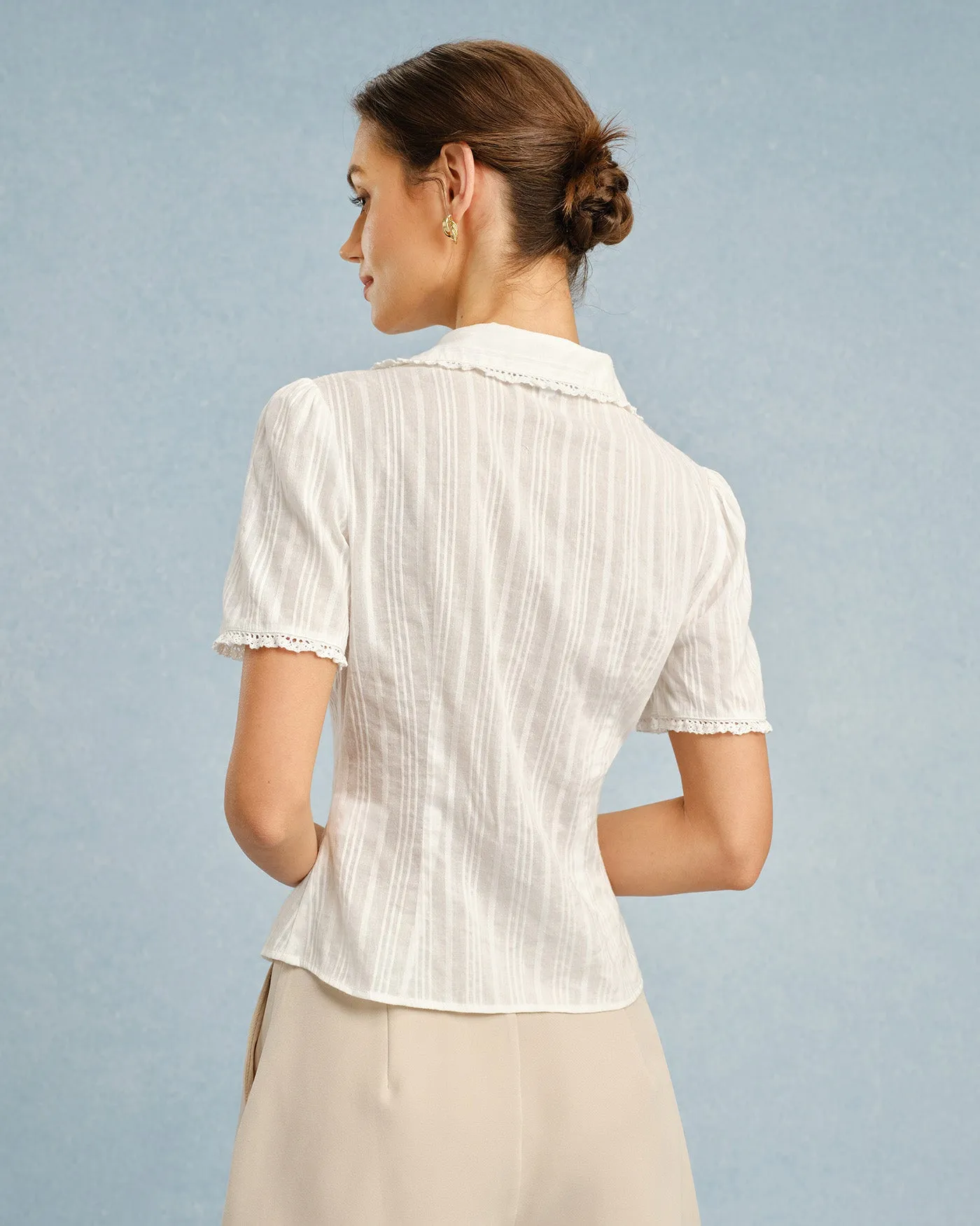 White Collar Lace Button Blouse sold by rihoas product image thumbnail 4