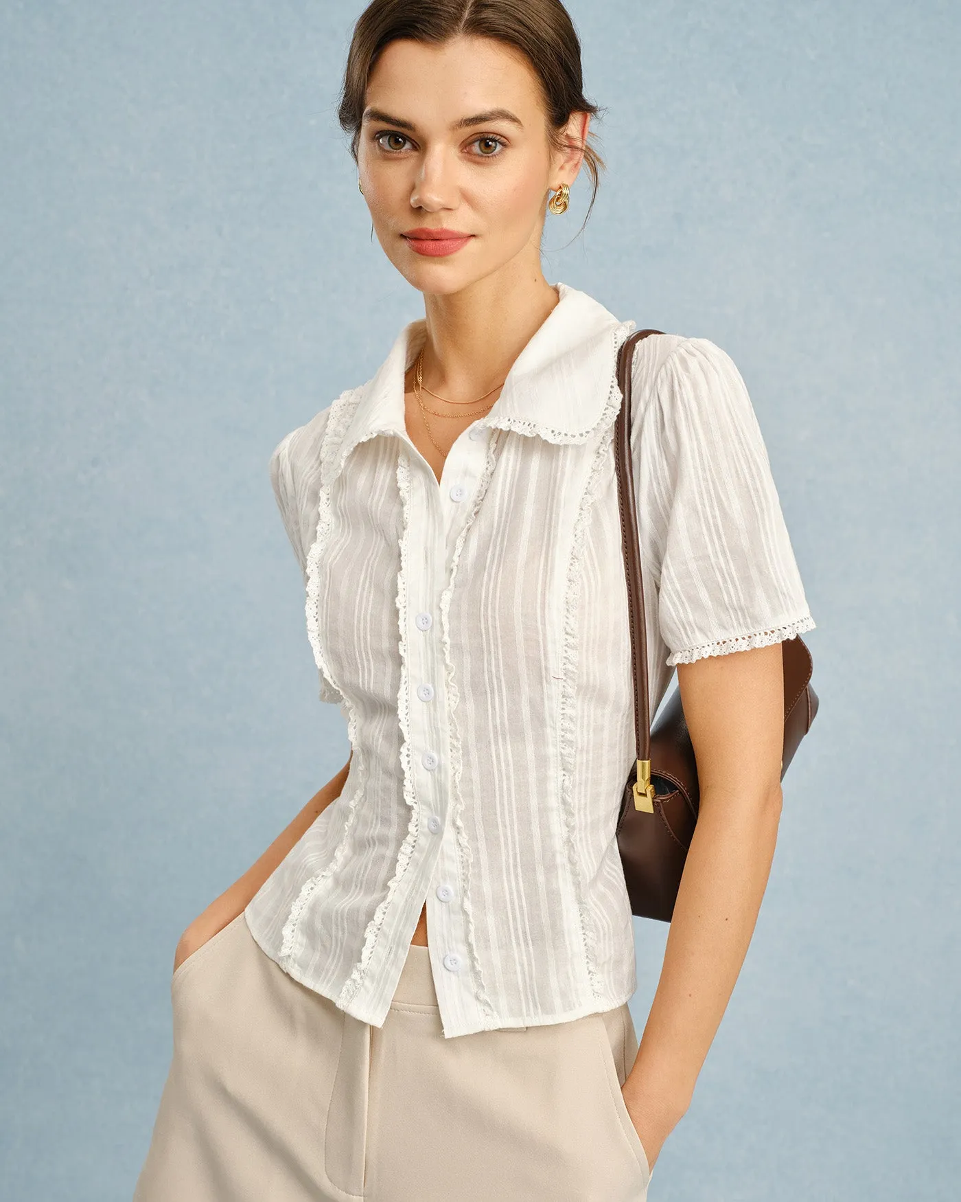 White Collar Lace Button Blouse sold by rihoas product image thumbnail 3