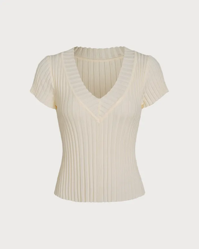 Apricot Textured  V Neck Tee made by rihoas