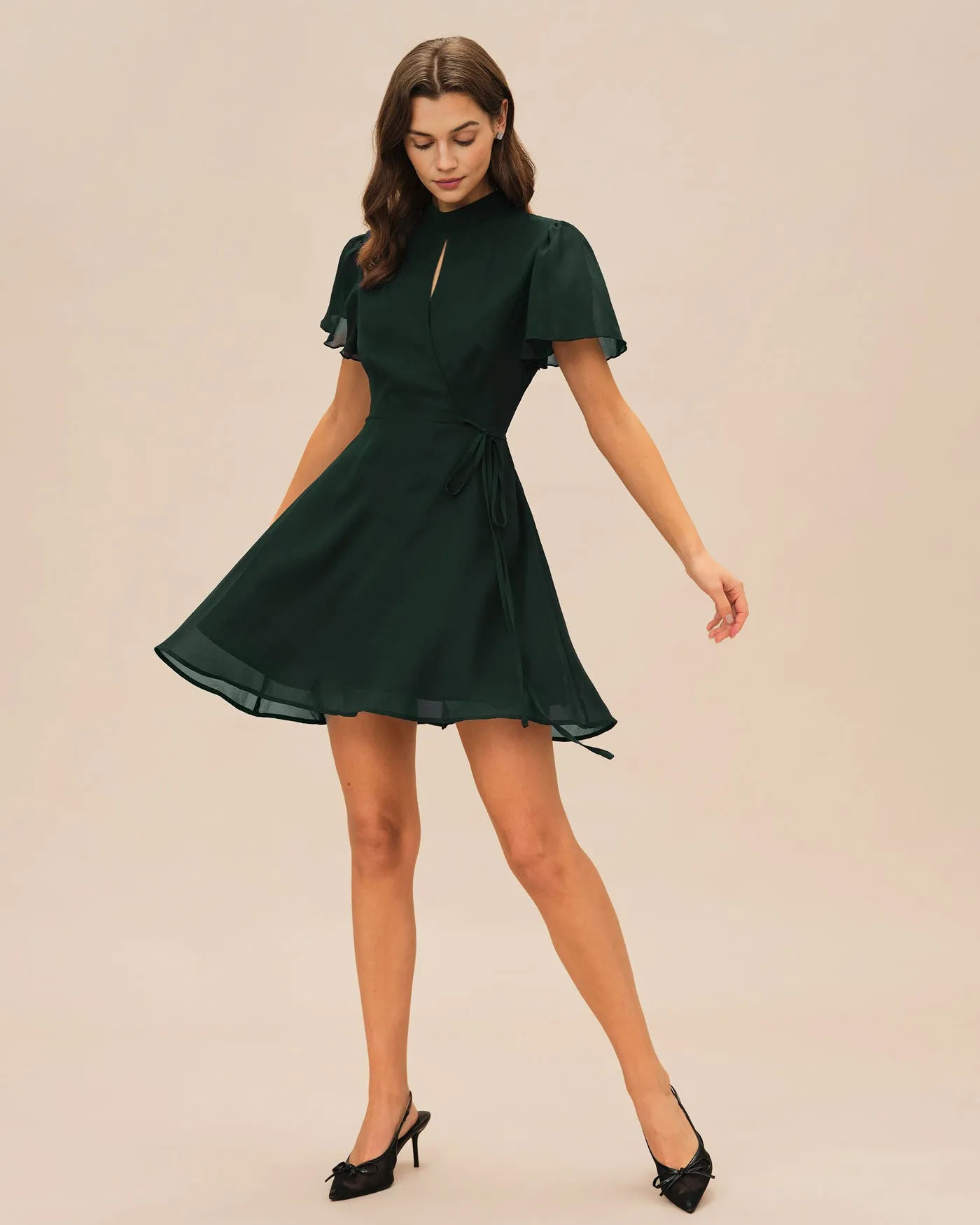 Green Turtle Butterfly Sleeve Mini Dress sold by rihoas product image thumbnail 5