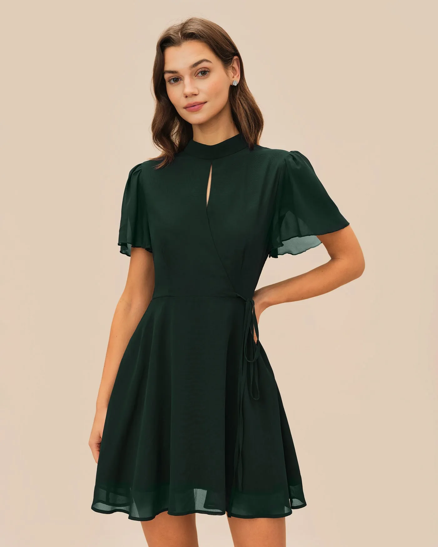 Green Turtle Butterfly Sleeve Mini Dress sold by rihoas product image thumbnail 3