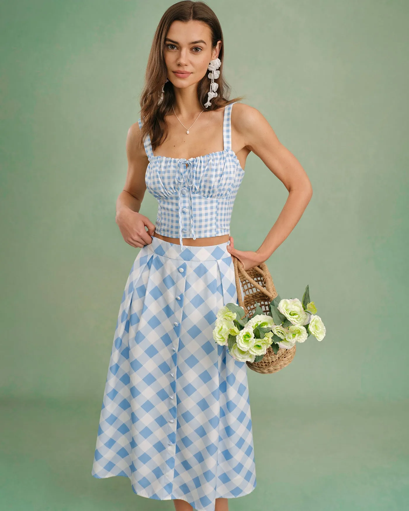 Blue X Cross Tie Plaid Cami Top sold by rihoas