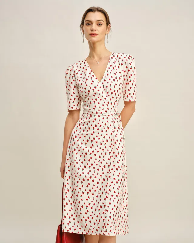 Apricot Floral V Neck Midi Dress made by rihoas