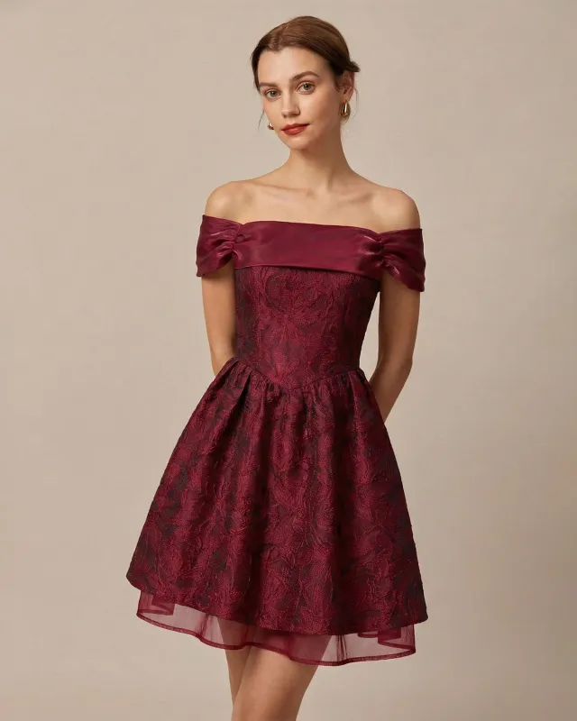 Red Jacquard Off The Shoulder Mini Dress made by rihoas