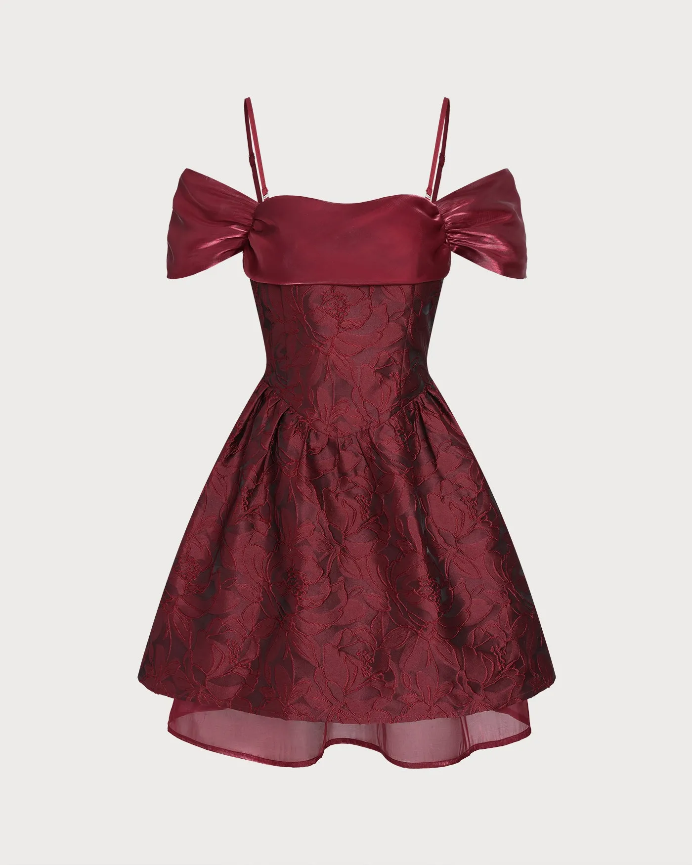 Red Jacquard Off The Shoulder Mini Dress sold by rihoas product image thumbnail 4