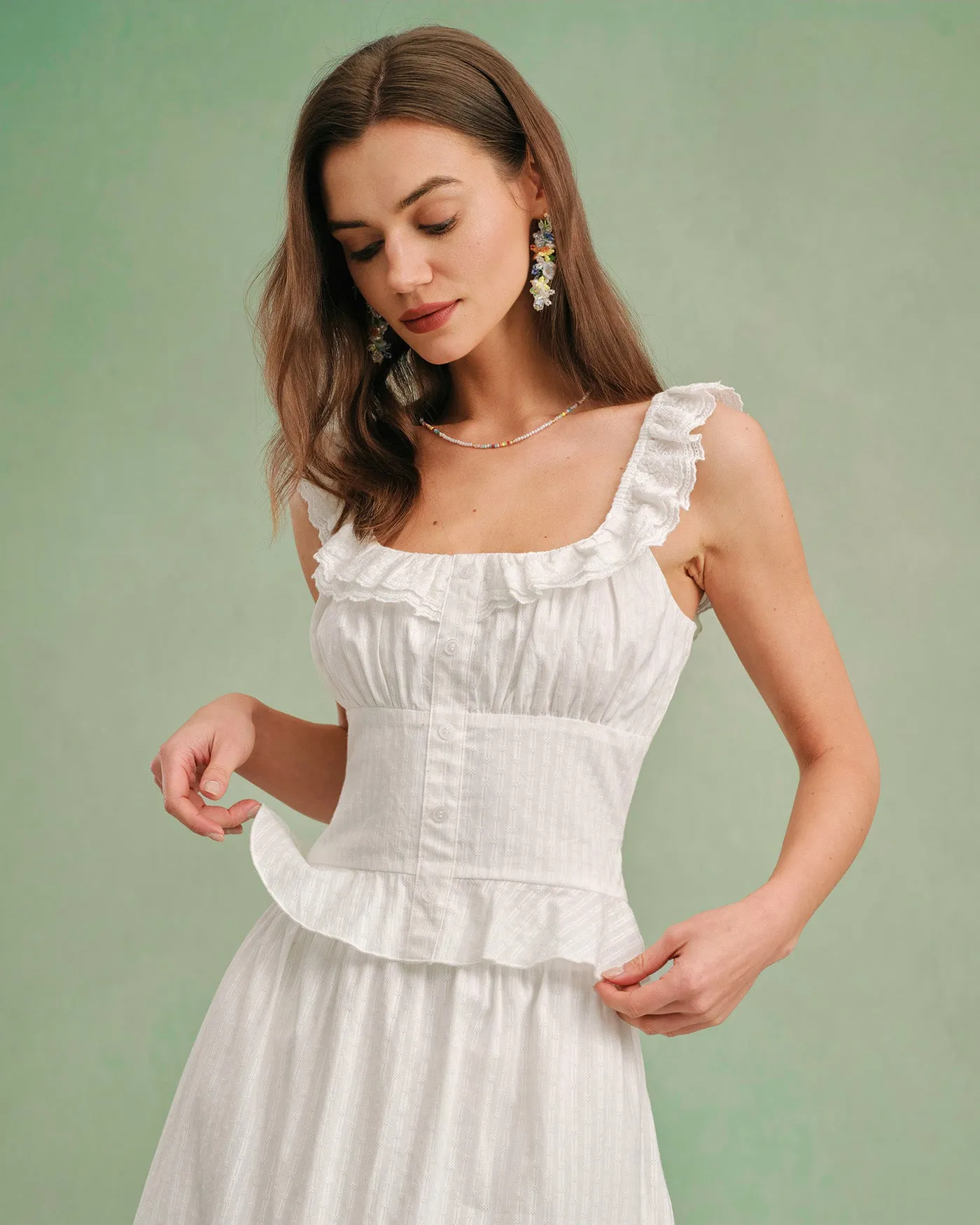 White Square Neck Ruffle Tank Top sold by rihoas product image thumbnail 3