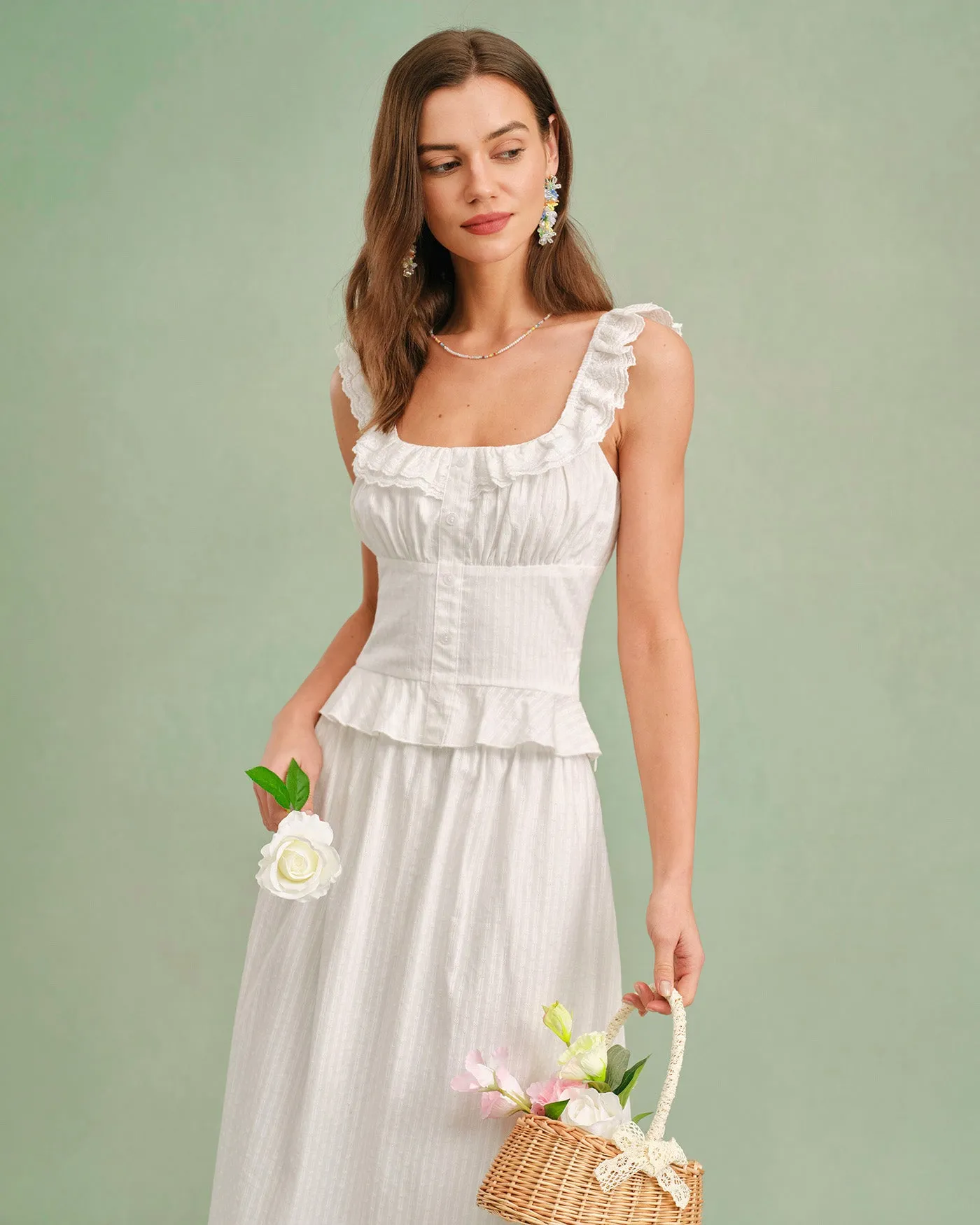 White Square Neck Ruffle Tank Top sold by rihoas product image thumbnail 4