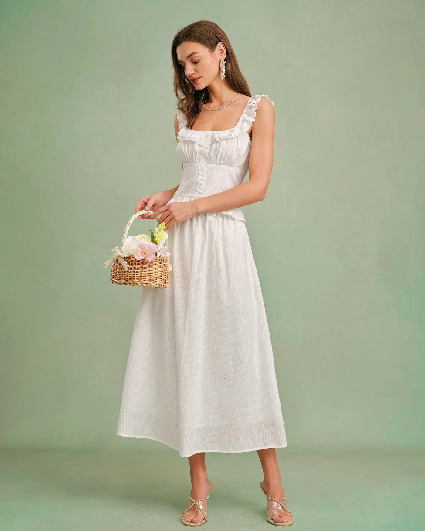 White Square Neck Ruffle Tank Top sold by rihoas product image thumbnail 5