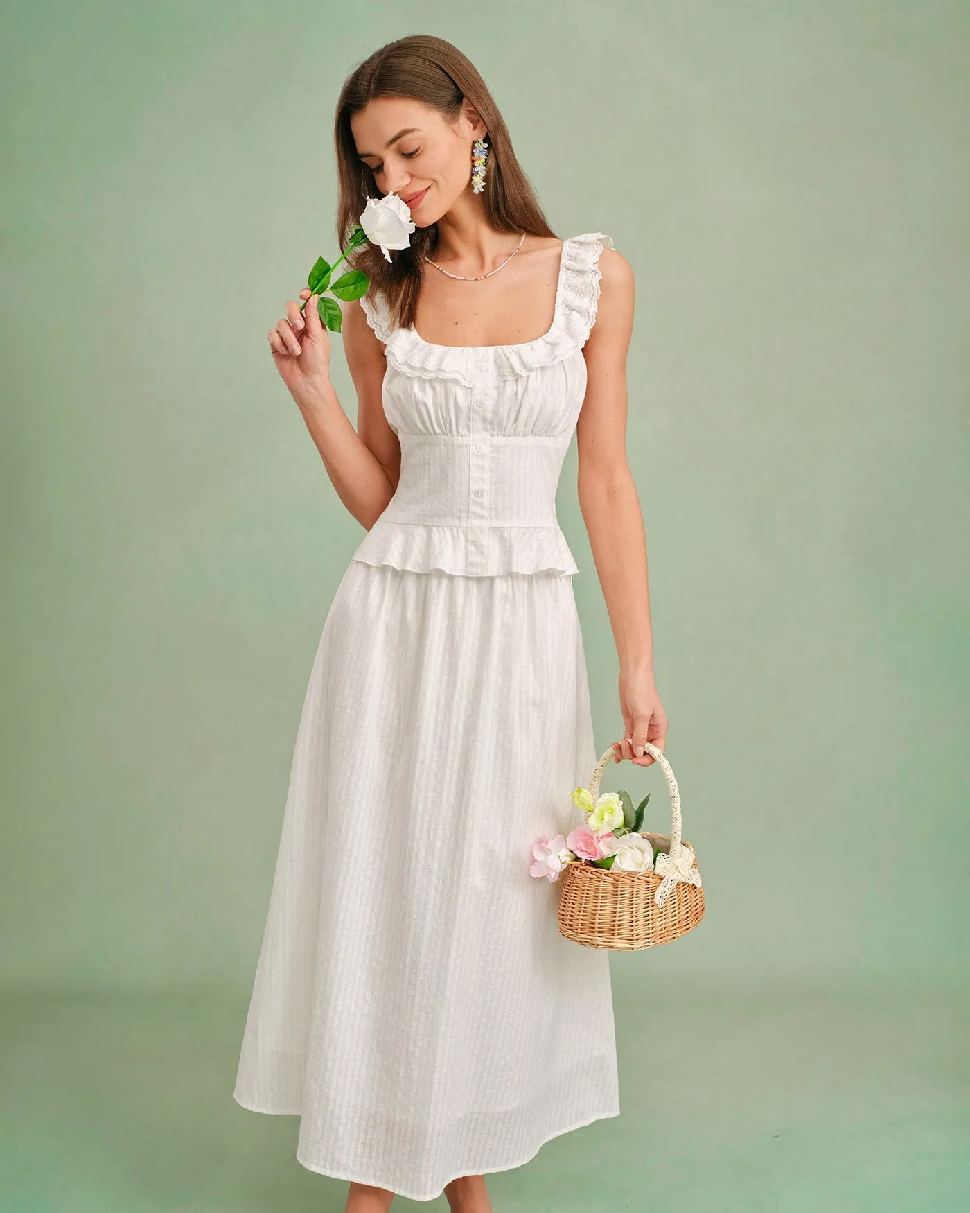 White Square Neck Ruffle Tank Top sold by rihoas