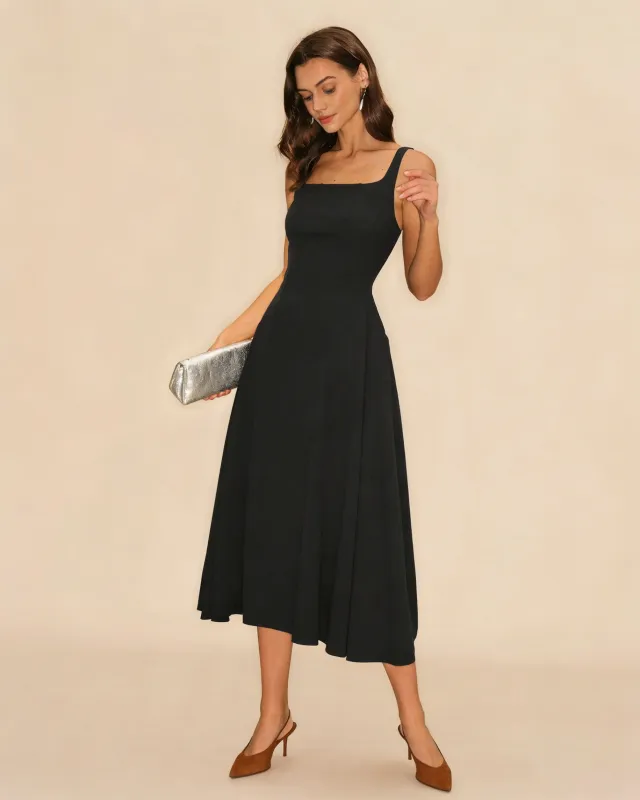 Black Solid Zipper Slip Midi Dress made by rihoas