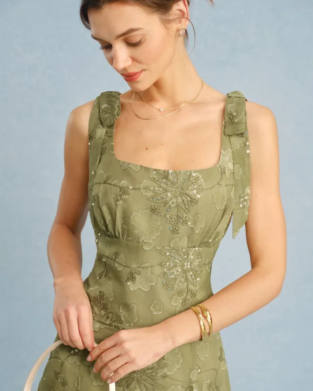 Green Square Neck Jacquard Tank Top made by rihoas