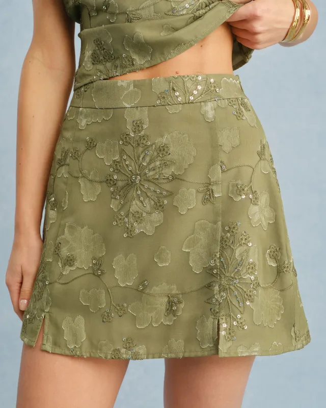 Green Jacquard Sequins Mini Skirt made by rihoas