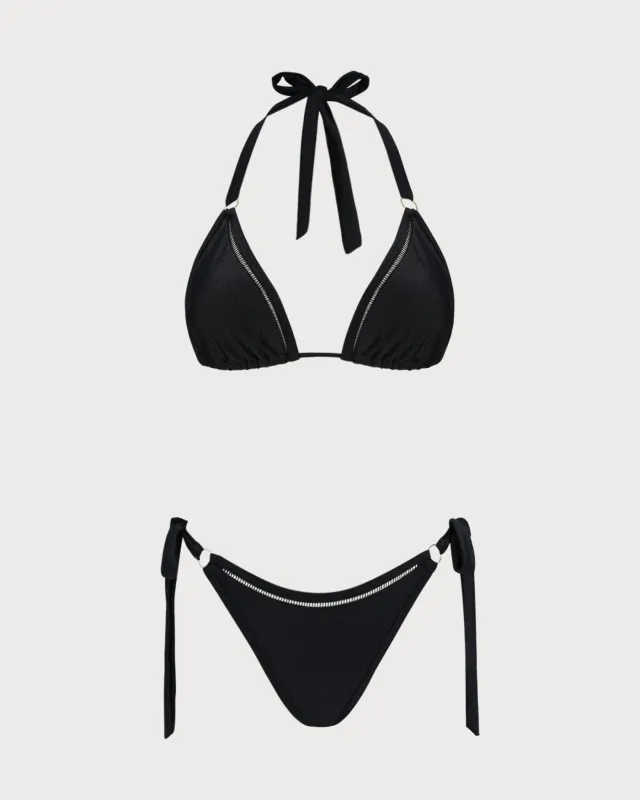Black Halter O-Ring Triangle Bikini Set sold by rihoas