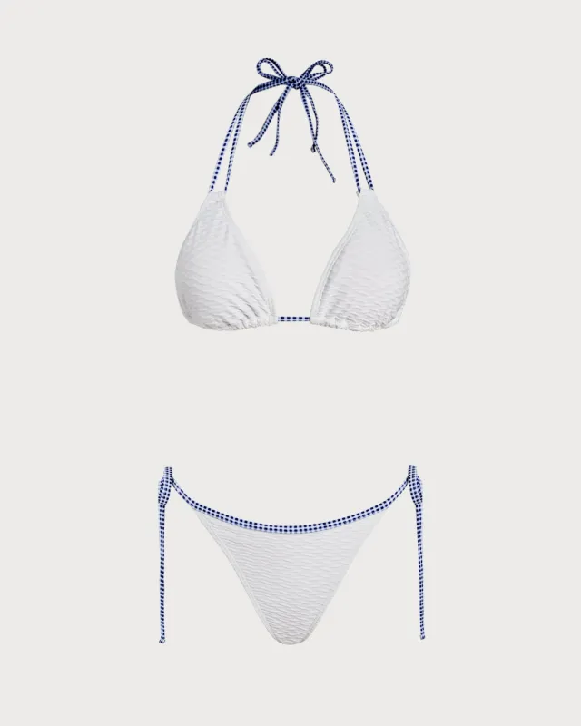 White Halter Contrasting Triangle Bikini Set sold by rihoas