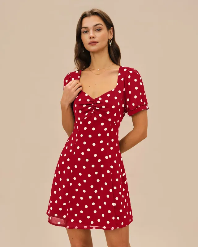 Red Puffed Sleeve Polka Dot Mini Dress made by rihoas