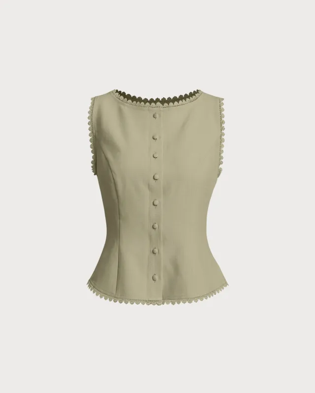 Green Boat Neck Single Breasted Vest sold by rihoas