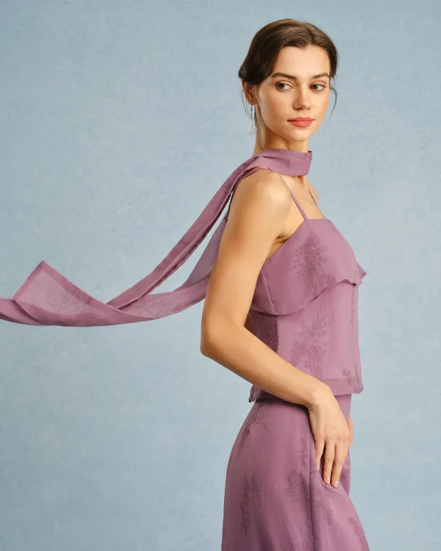 Purple Square Neck Tie Cami Top made by rihoas