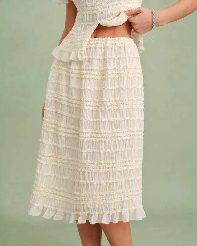 Apricot Elastic Waist Shirred Midi Skirt made by rihoas