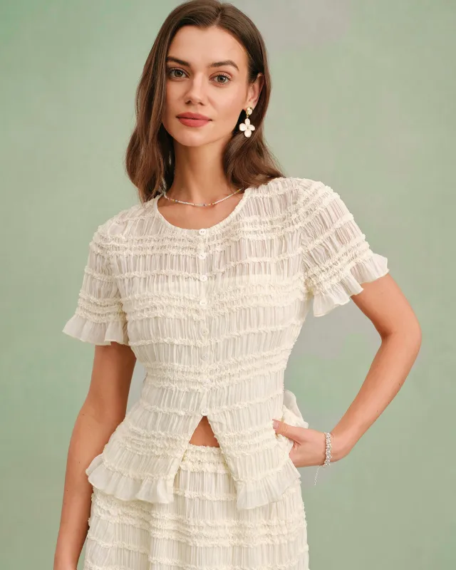 Apricot Boat Neck Shirred Tee made by rihoas