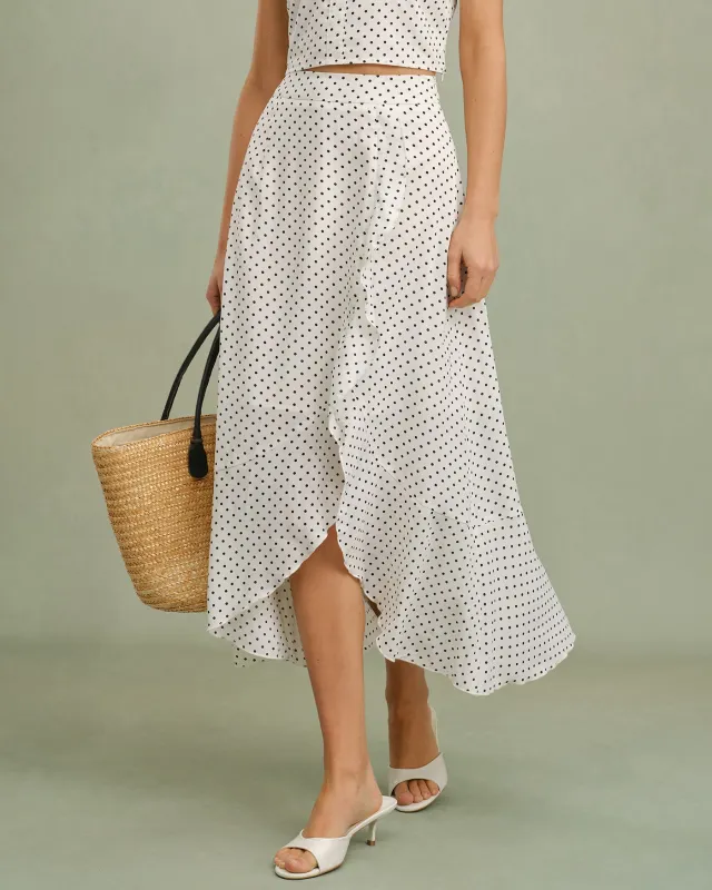 White Ruffle Polka Dot Midi Skirt made by rihoas