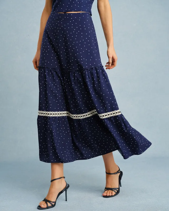 Navy Polka Dot Lace Midi Skirt made by rihoas