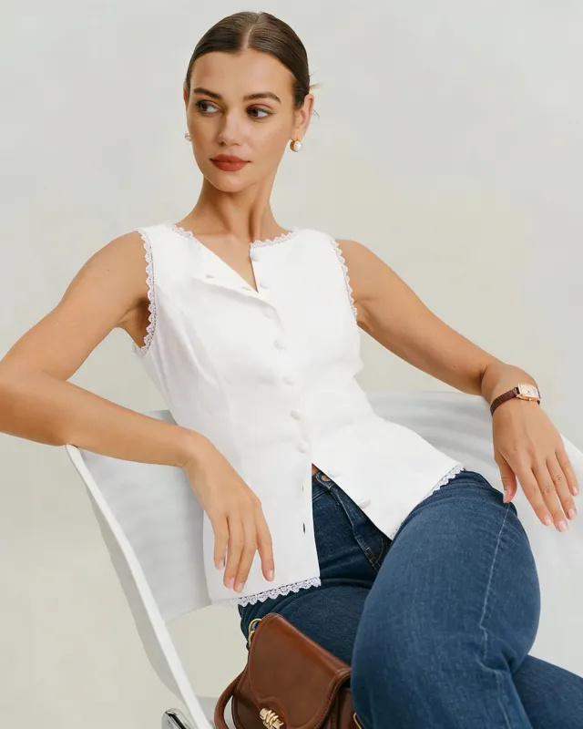 White Boat Neck Lace Vest made by rihoas