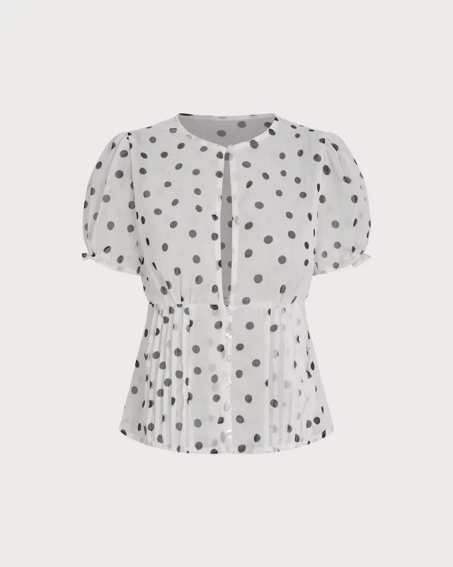 Off White Polka Dot Puffed Sleeve Tee made by rihoas