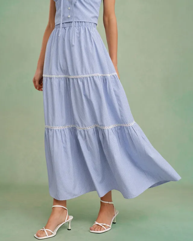 Blue Elastic Waist Midi Skirt made by rihoas