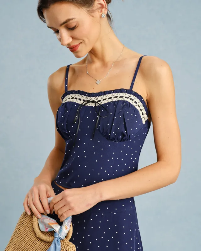 Navy Polka Dot Bowknot Cami Top made by rihoas