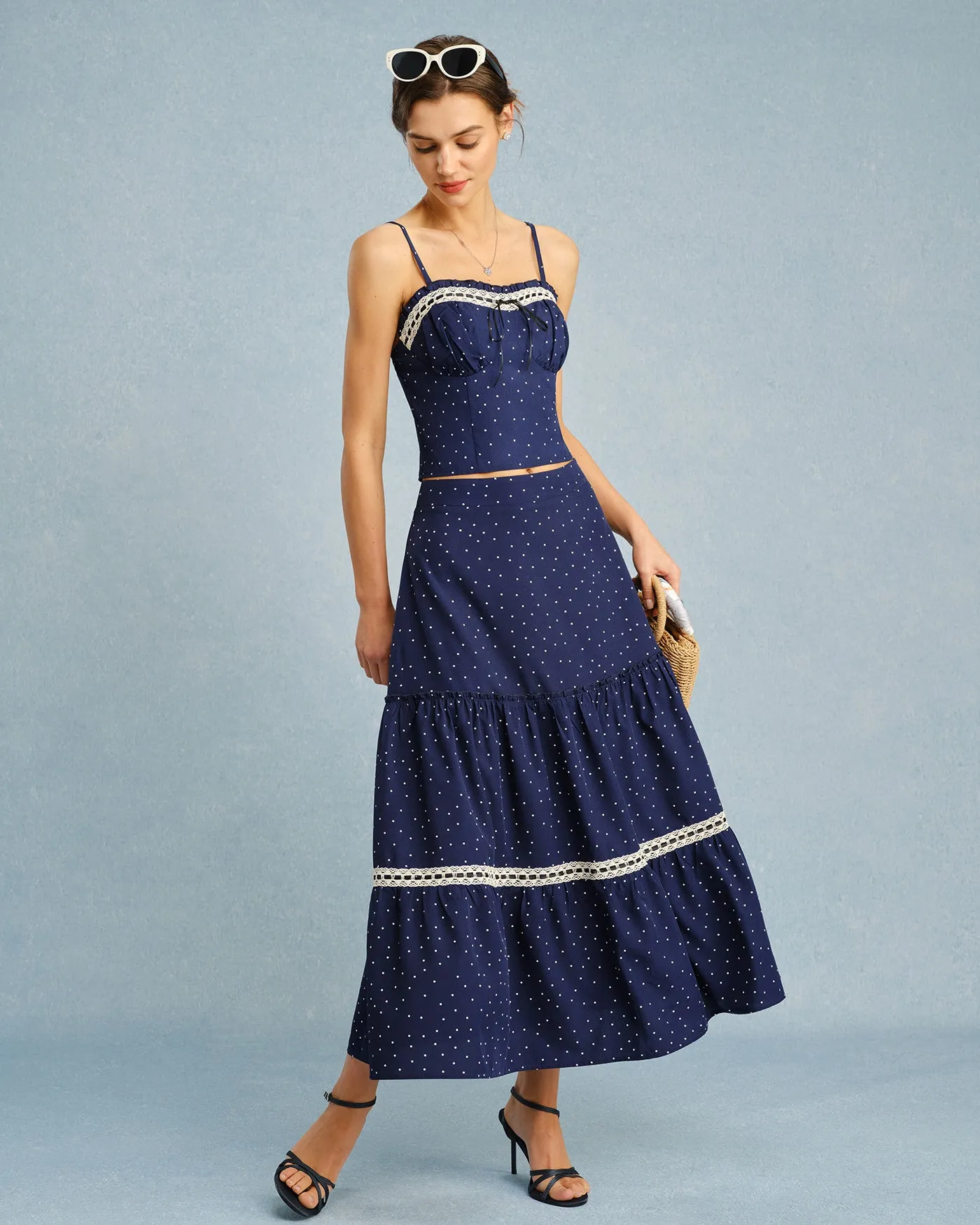 Navy Polka Dot Bowknot Cami Top sold by rihoas product image thumbnail 4