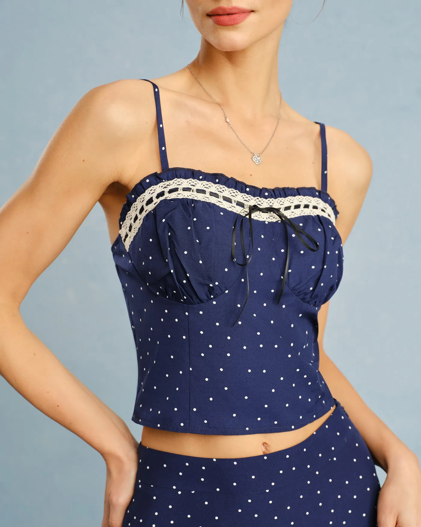 Navy Polka Dot Bowknot Cami Top sold by rihoas product image thumbnail 2