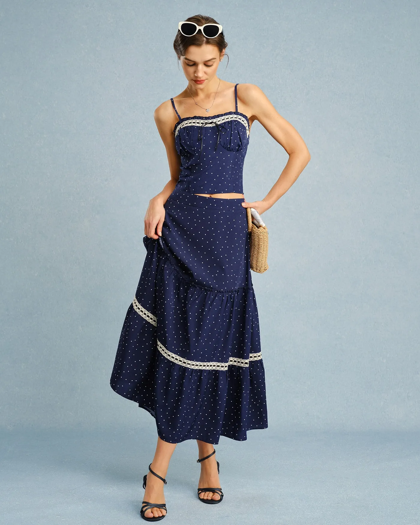 Navy Polka Dot Bowknot Cami Top sold by rihoas product image thumbnail 5