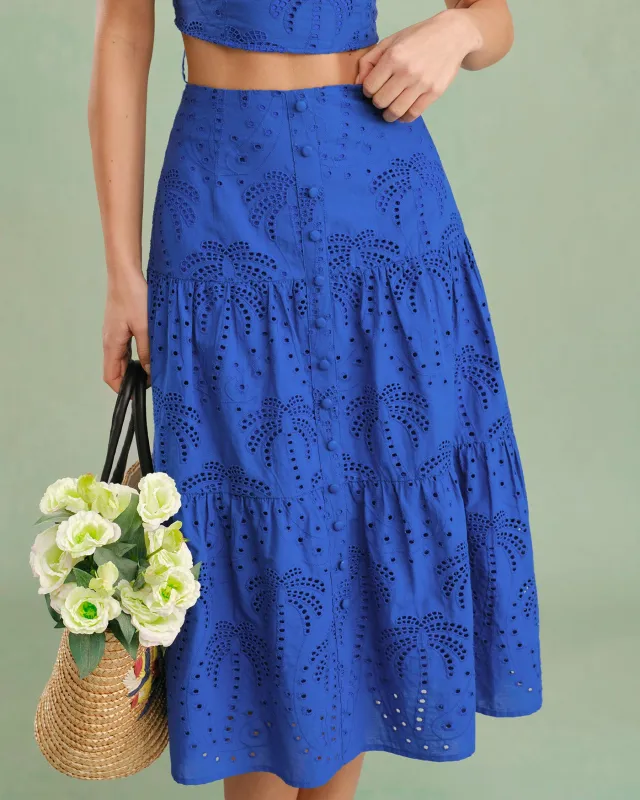 Blue Embroidery Midi Skirt made by rihoas