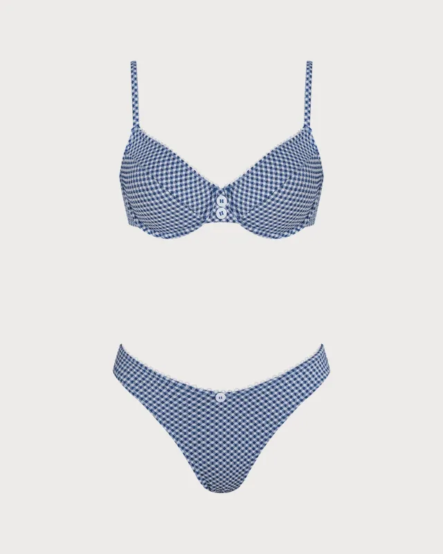Blue Plaid Underwire Bikini Set made by rihoas