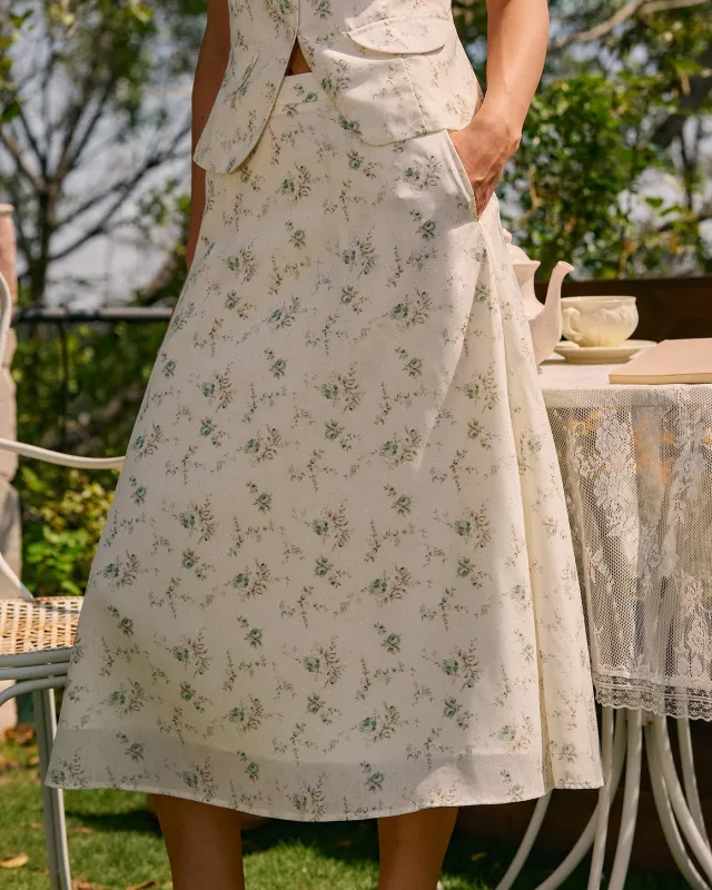 Green Floral Pockets Midi Skirt made by rihoas