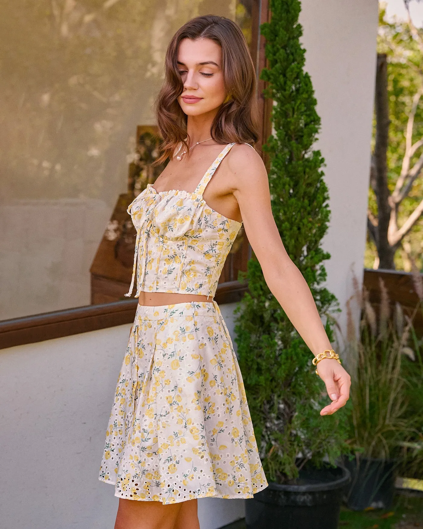 Yellow Sweetheart Neck Embroidery Cami Top sold by rihoas product image thumbnail 4