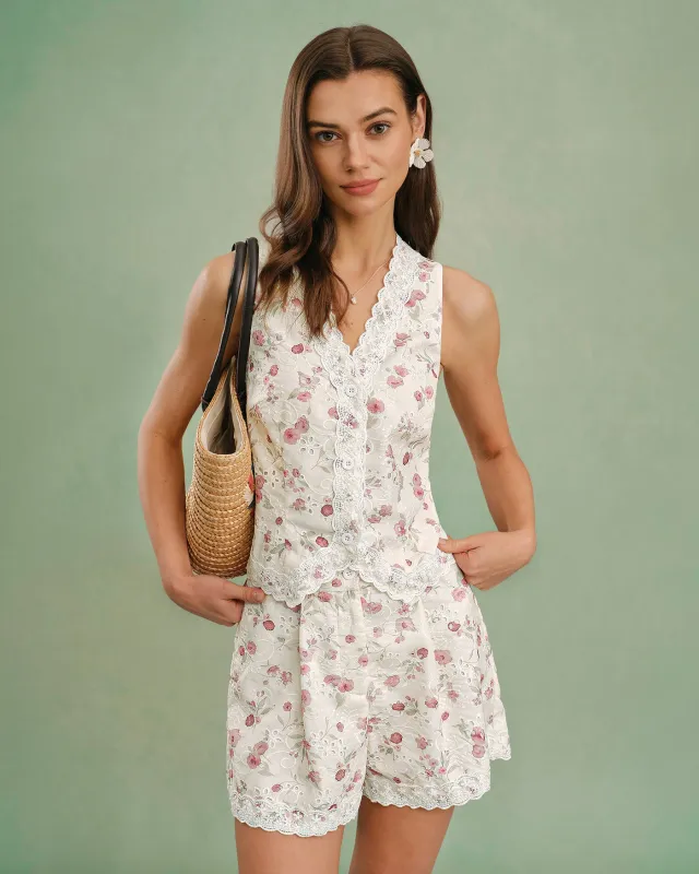 Floral V Neck Single Breasted Vest made by rihoas