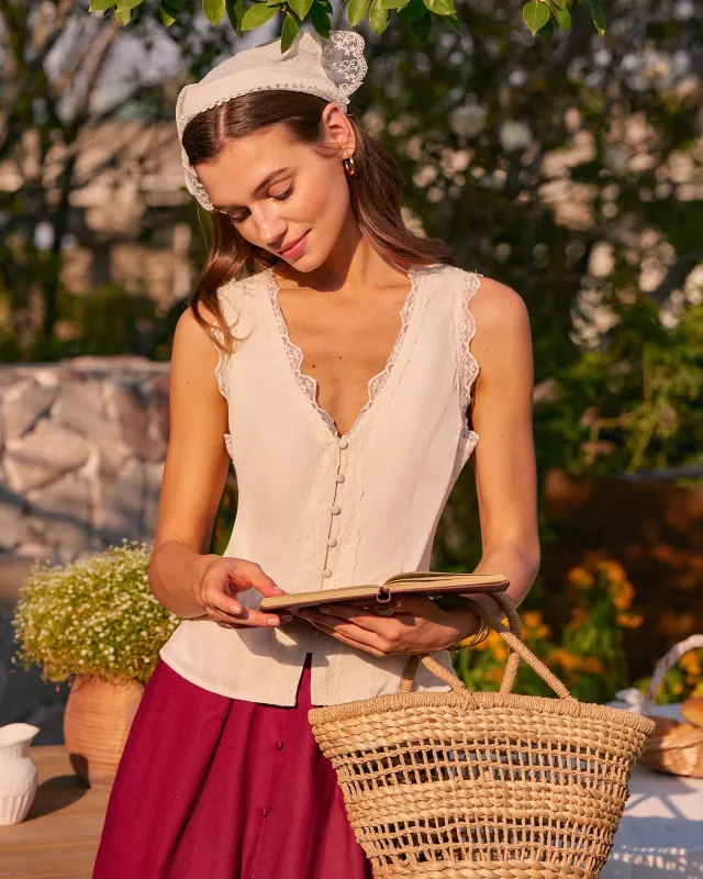 Apricot V Neck Lace Vest made by rihoas