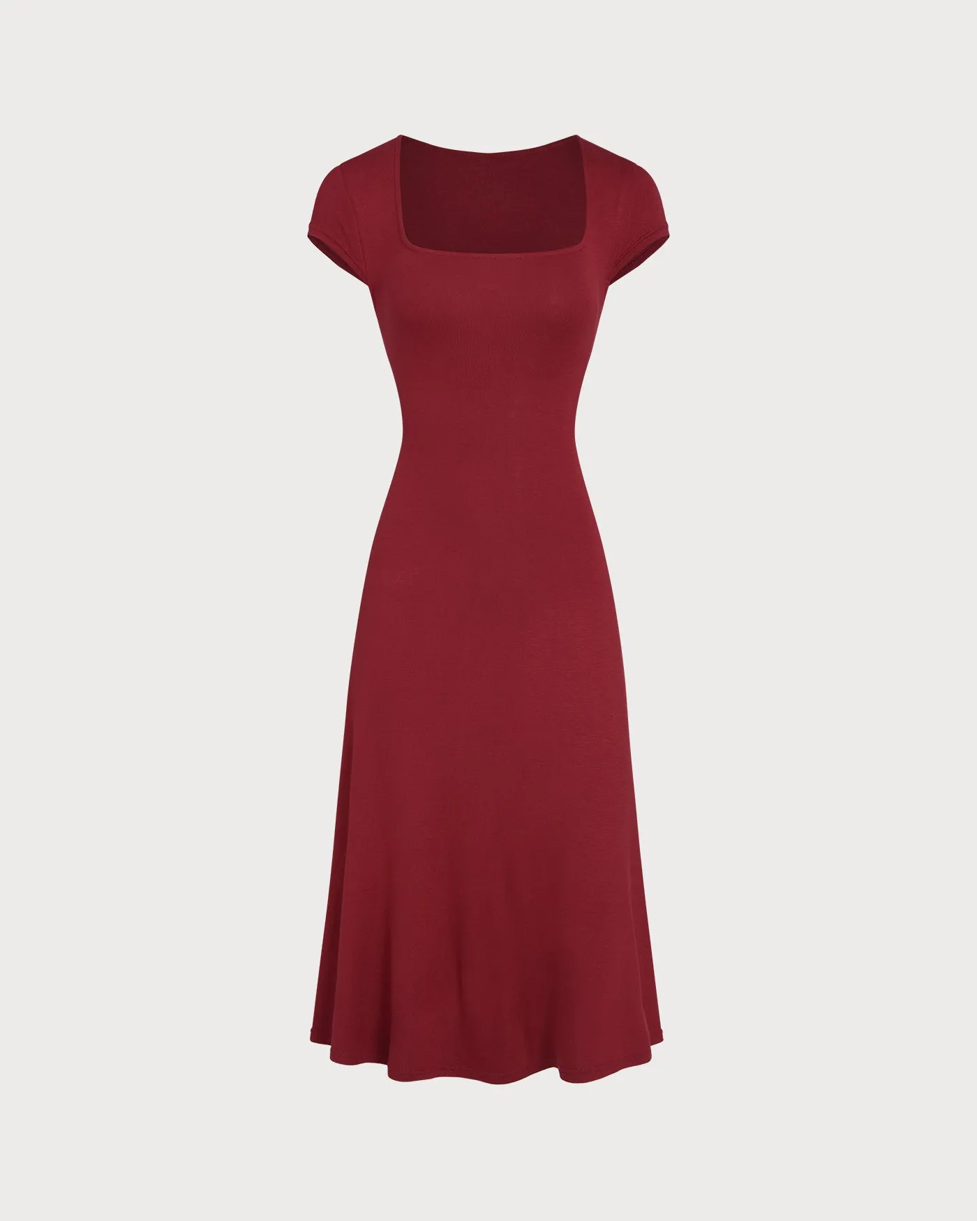 Red Solid Square Neck Midi Dress sold by rihoas