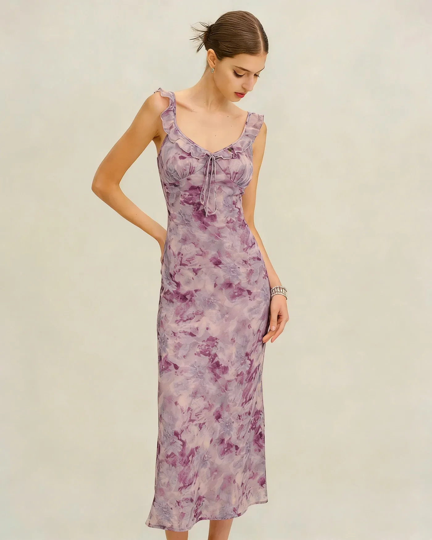 Purple Ruffle A-Line Slip Maxi Dress sold by rihoas