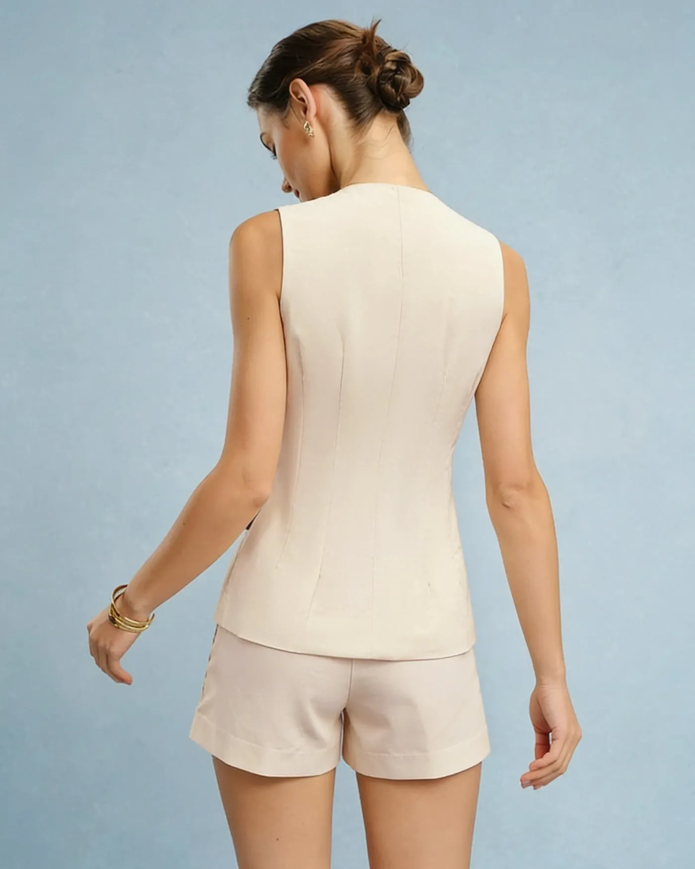 Apricot V Neck Button Two-Piece Set sold by rihoas product image thumbnail 3