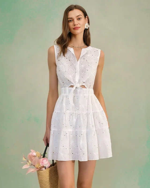 White Collar Cut Out Mini Dress made by rihoas