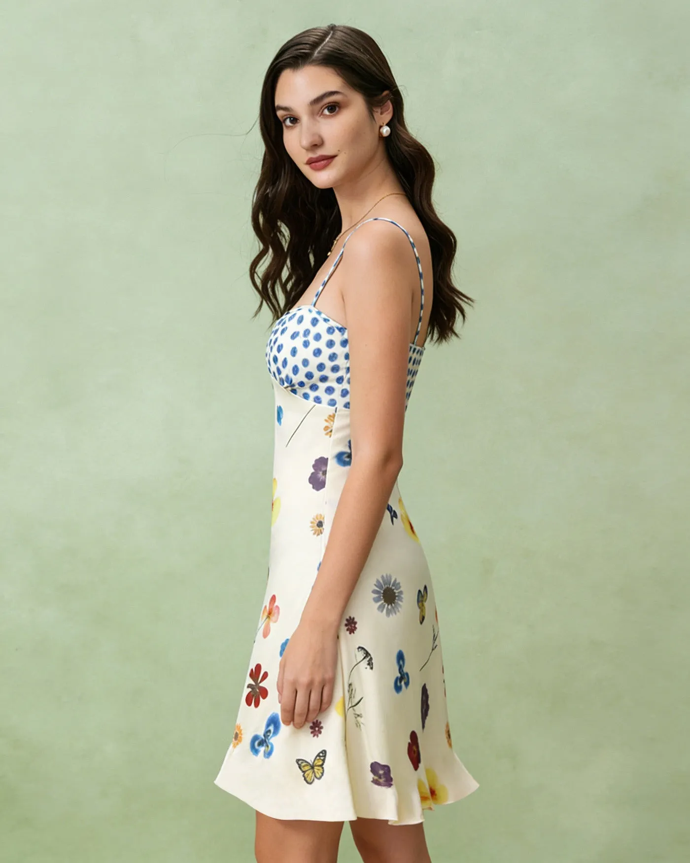 Apricot Floral A-Line Slip Mini Dress sold by rihoas product image thumbnail 3