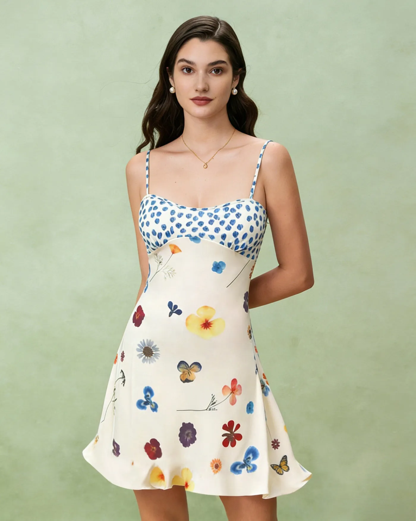 Apricot Floral A-Line Slip Mini Dress sold by rihoas product image thumbnail 2