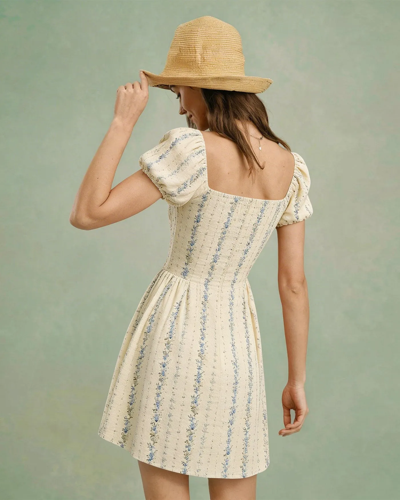 Apricot Square Neck Floral Mini Dress sold by rihoas product image thumbnail 3